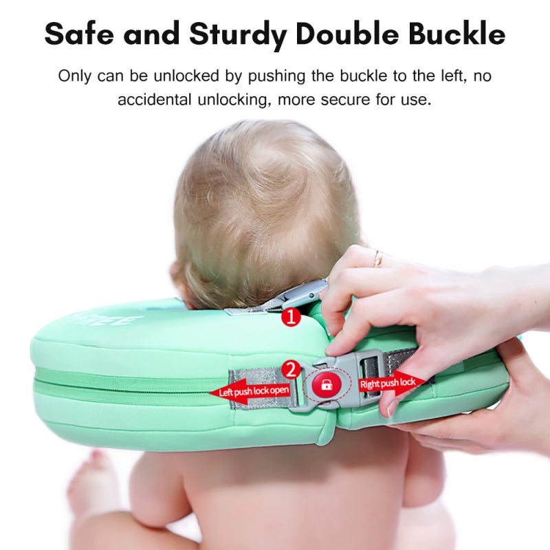 Baby Float Neck Ring: Blue Medium, Non-Inflatable Pearl-Foam Core - Premium 3D Skin-Friendly Cloth, Ergonomic Balanced Design for 0-6 Month Bathtub Bathing - Image 1