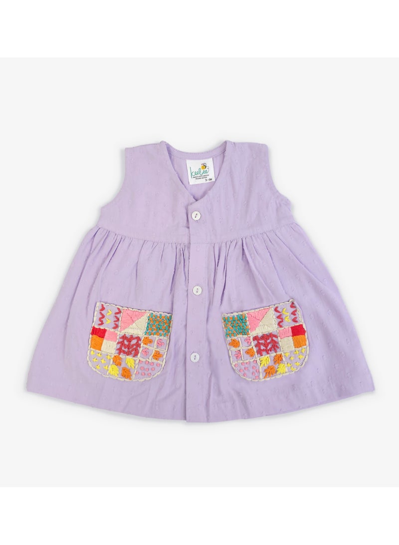 Keebee Organic Cotton Hand-Embroidered Lilac Girls Dress - Image 1