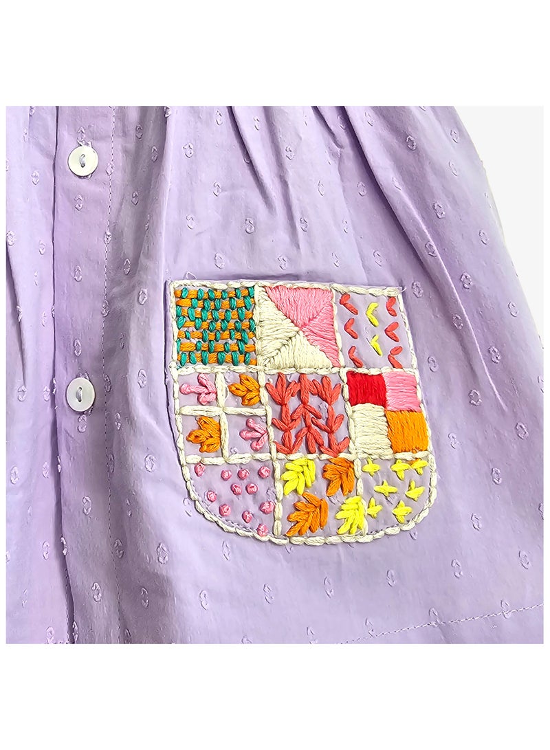 Keebee Organic Cotton Hand-Embroidered Lilac Girls Dress - Image 3
