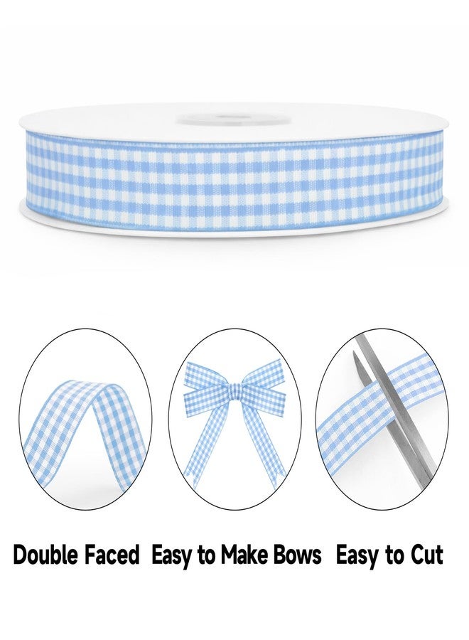 KINGLAKE Light Blue Gingham Ribbon - 5/8'' x 50 Yards Blue and White Ribbon for Gift Wrapping Polyester Plaid Buffalo Checkered Ribbons for Crafts Baby Shower Picnic and Outdoor Decoration - Image 3
