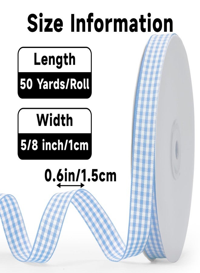 KINGLAKE Light Blue Gingham Ribbon - 5/8'' x 50 Yards Blue and White Ribbon for Gift Wrapping Polyester Plaid Buffalo Checkered Ribbons for Crafts Baby Shower Picnic and Outdoor Decoration - Image 2