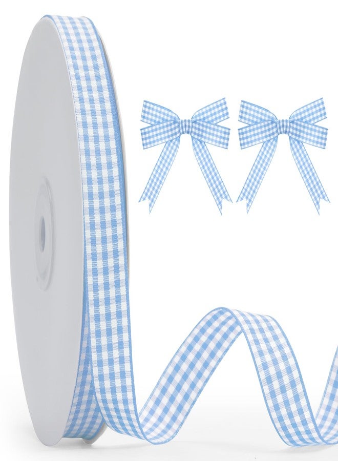 KINGLAKE Light Blue Gingham Ribbon - 5/8'' x 50 Yards Blue and White Ribbon for Gift Wrapping Polyester Plaid Buffalo Checkered Ribbons for Crafts Baby Shower Picnic and Outdoor Decoration - Image 1