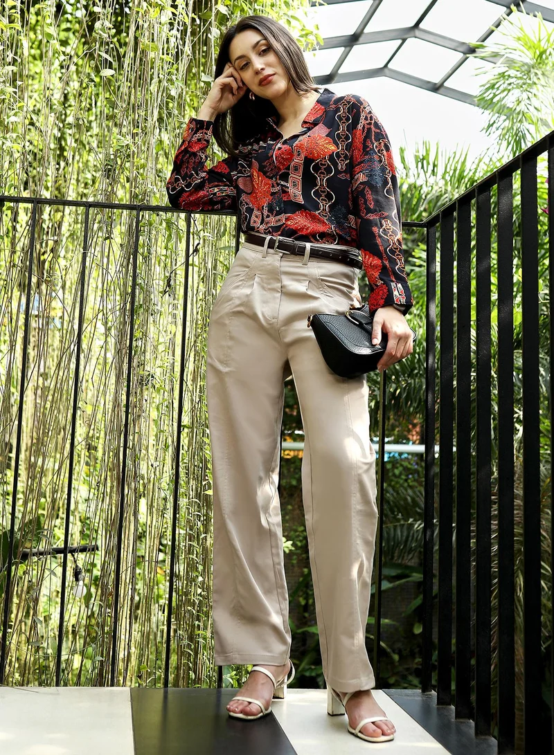 Pinacolada  Women's Crimson Red & Navy Blue Artistic-Block Print Oversized Shirt for Women | Best Price UAE