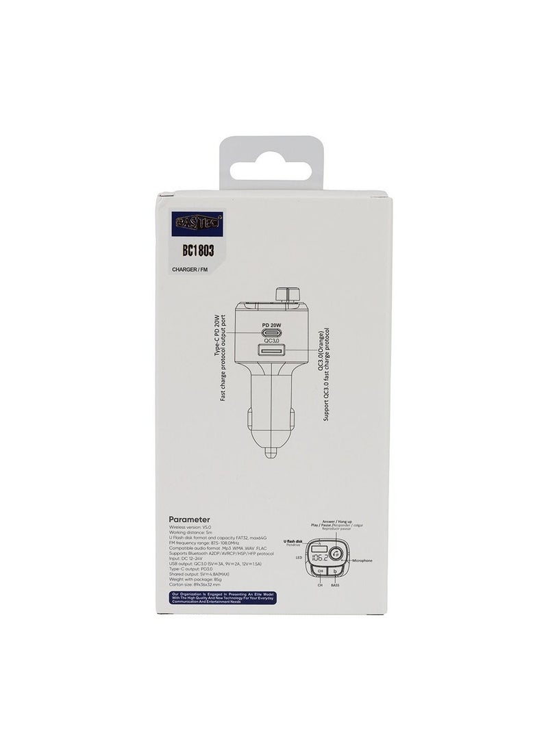 Bastec - BASTEC Car Charger with 2 USB and PD Ports with MP3 Audio Adapter - Image 1