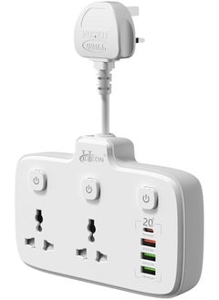 Hoteon Hoteon Extension Board, Individual Switch Power Strip with 20W Fast PD/Type C, 2500W 10A Extension Cord with 2 Universal Socket, 1 QC3.0 Port & 2 USB-A, Surge Protection for Home  - Image 1