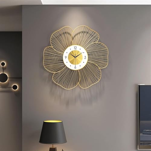 FUNTEREST Gold Handmade Metal Wall Clock Wire Design, Silent Decorative Wall Hanging Clock for Bedroom, Living Room, Dining Room, and Hallway (53x53cm) - Image 1