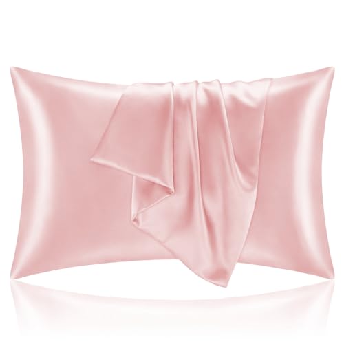 BEDELITE Satin Pillowcase for Hair and Skin Super Soft and Cooling Similar to Silk Pillow Cases 2 Pack with Envelope Closure Gift for Women Men20x26 Standard Size Pink