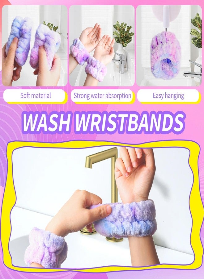 WSYUB Spa Headband and Wristband Set with Hair Scrunchies, Face Wash Headbands, Makeup Skincare Headband Wrist Bands for Washing Face - Image 3