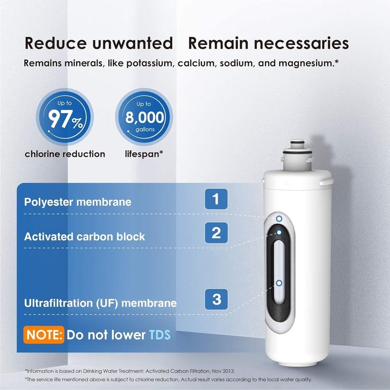Waterdrop فلتر مياه RF10W-UF 0.01 ميكرون، يقلل من الرصاص، الكلور، الطعم السيئ والرائحة، سعة عالية 11K جالون، بديل لنظام تصفية المياه تحت الحوض، أبيض - Image 5