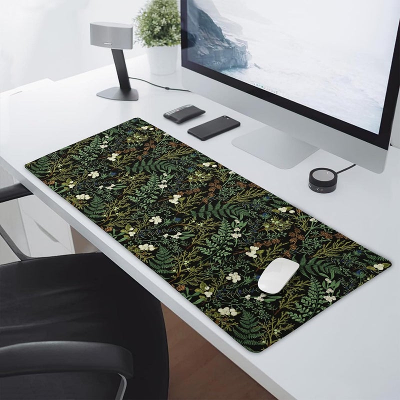 aportt Black Aesthetic Vintage Botanical Gaming Mouse Pad XXL Cute Forest Green Plant Nature Floral Extended Large Mouse Pad Big Mousepad Non-Slip Stitched Edge Long Mat for Desk Office Computer,35.4x15.7 in - Image 5