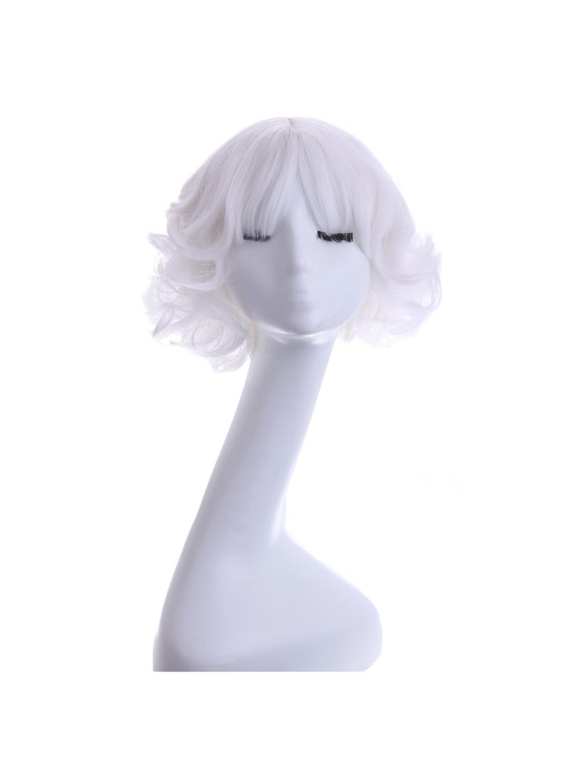 MAGQOO - MAGQOO White Wig with Bangs Women Girls Short Curly Wavy White Wig White Hair Wigs Halloween Cosplay Costume Party Wig - Image 1