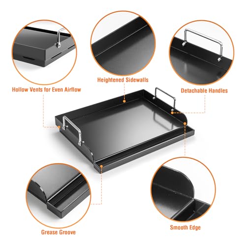 BBQ-Yummy 17" x 13" Nonstick Coating Cooking Griddle for Gas Grill, Universal Flat Top Plate Insert with Grease Groove and Removable Handles for Weber Charbroil Camp Chef/Gas Stove/Electric Flat Griddle - Image 3
