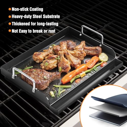 BBQ-Yummy 17" x 13" Nonstick Coating Cooking Griddle for Gas Grill, Universal Flat Top Plate Insert with Grease Groove and Removable Handles for Weber Charbroil Camp Chef/Gas Stove/Electric Flat Griddle - Image 4