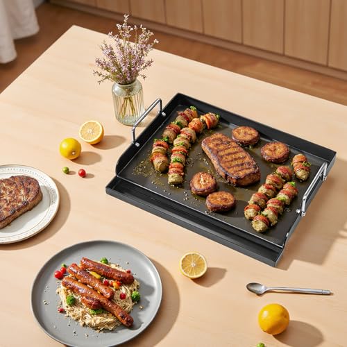 BBQ-Yummy 17" x 13" Nonstick Coating Cooking Griddle for Gas Grill, Universal Flat Top Plate Insert with Grease Groove and Removable Handles for Weber Charbroil Camp Chef/Gas Stove/Electric Flat Griddle - Image 5