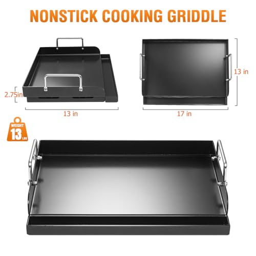 BBQ-Yummy 17" x 13" Nonstick Coating Cooking Griddle for Gas Grill, Universal Flat Top Plate Insert with Grease Groove and Removable Handles for Weber Charbroil Camp Chef/Gas Stove/Electric Flat Griddle - Image 2