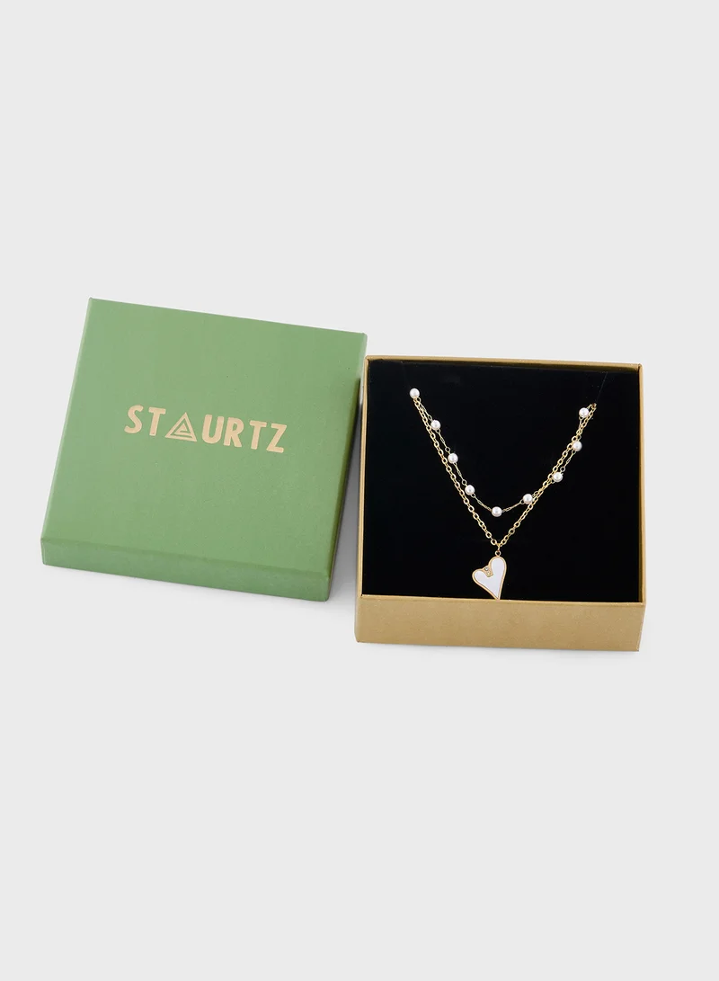 Staurtz Drop heart Pearl Earrings - White