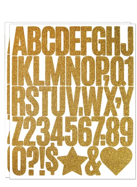 2-Piece 2 inch Gold Glitter Alphanumeric ABC 123 Symbol Self-adhesive Diy Decorative Car Luggage Notebook Stickers