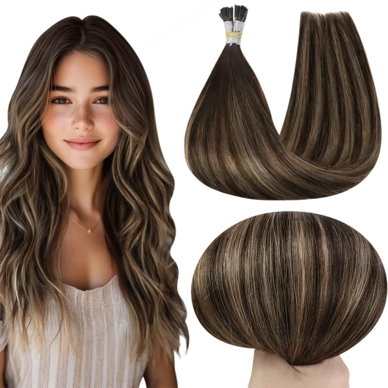 Full Shine Itip Hair Extensions Human Hair 20 Inch Straight Remy Hair Color 282 Balayage Dark Brown to Ash Brown Keratin Itip Human Hair Extensions Natural Pre Bonded Extensions 50 Grams