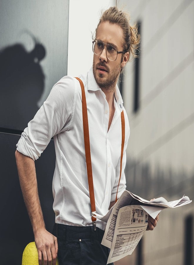 حمالات بنطلون رجالية من تريليس - حمالات مرنة قابلة للتعديل للرجال مع مشابك متينة وقوية، لون بني صدئ، مقاس واحد - Image 3