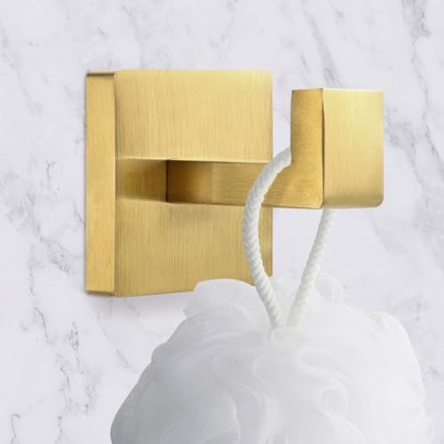 IBosins 4 Pack Towel Hooks Hand Towel Holder for Bathroom Wall Livingroom Bedroom Kitchen Closet Heavy Duty Stainless Steel Hook Hanger for Robe Bath Towel Coat Square Brushed Gold - Image 3