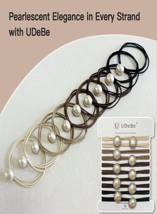UDeBe Cute Hair Ties with Faux Pearl, 3X Stronger Brown Elastic Ties Hair Accessories with Secure Gentle Hold - Image 2