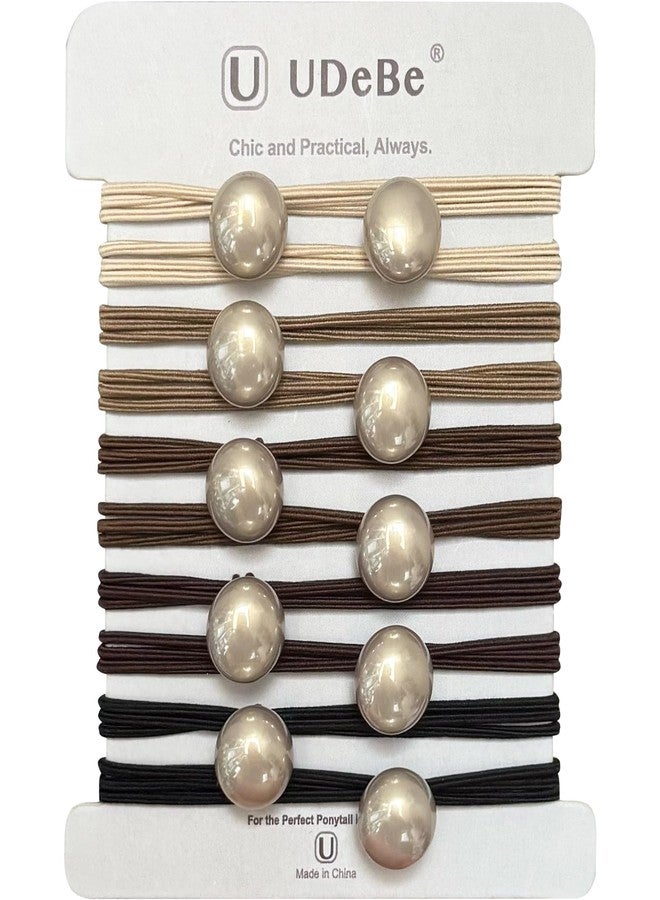 UDeBe Cute Hair Ties with Faux Pearl, 3X Stronger Brown Elastic Ties Hair Accessories with Secure Gentle Hold - Image 1