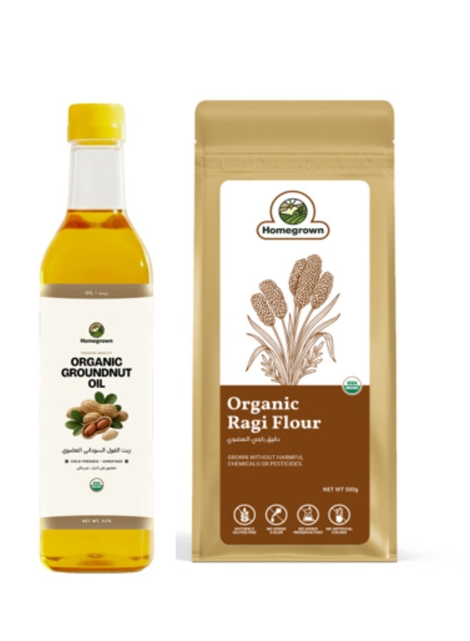 HG Organic Groundnut Oil + HG Organic Ragi Flour ( Finger Millet ) ( 2 Pack  )