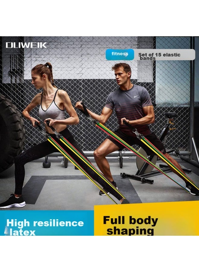 Dweck Duweike 15-piece Resistance Band Set, 150 Lbs Elastic Rope Fitness Equipment, Home-use Resistance Band, Chest And Back Muscle Training, For Men's Strength - Image 2