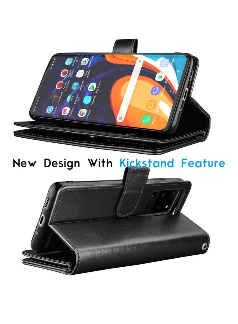 Captaintech Case for Galaxy S20,  Luxury PU Leather Carrying Flip Cover 【Detachable Magnetic Hard Case】 & Kickstand 【Black】 - Image 2