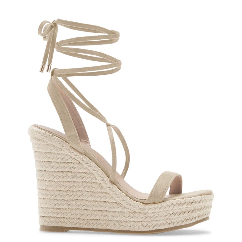 Coutgo Womens Lace Up Wedge Sandals Espadrille Slingback Ankle Cross Strap Platform Suede Open Toe Summer Dress Heeled Shoes - Image 2