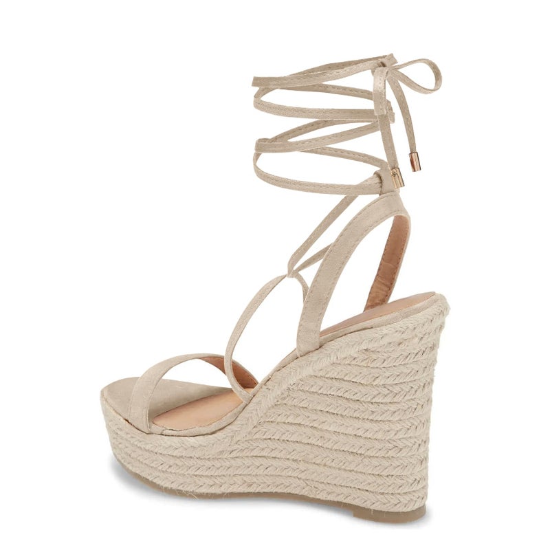 Coutgo Womens Lace Up Wedge Sandals Espadrille Slingback Ankle Cross Strap Platform Suede Open Toe Summer Dress Heeled Shoes - Image 3