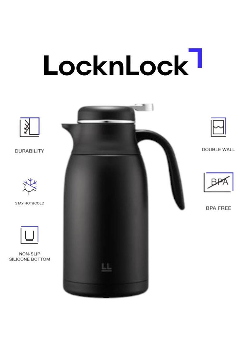 LOCK & LOCK LocknLock Leisurely Vacuum Kettle 2L Black – Double-Wall Insulated BPA-Free Kettle with Spill-Free Lid and Stylish Design  - Image 1