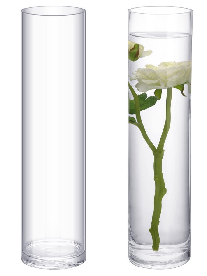 2 PIECES CYLINDER GLASS VASE FLORAL CONTAINER CLEAR FLOOR FLOWER TALL SKINNY FLOATING CANDLE VASES FOR CENTERPIECES CYLINDER CANDLE HOLDERS FOR WEDDING PARTY HOME DECOR