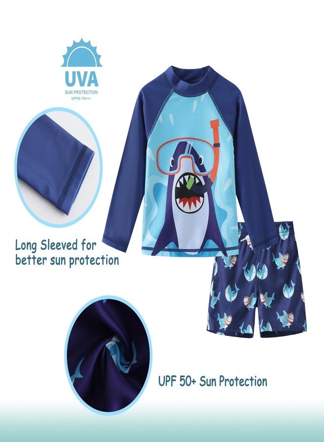 Lollisy Toddler Boys Rash Guard Swim Set for Baby Boys Long Sleeve Bathing Suits with Swim Trunks Two Piece Swimwear Blue Shark 5T - Image 3