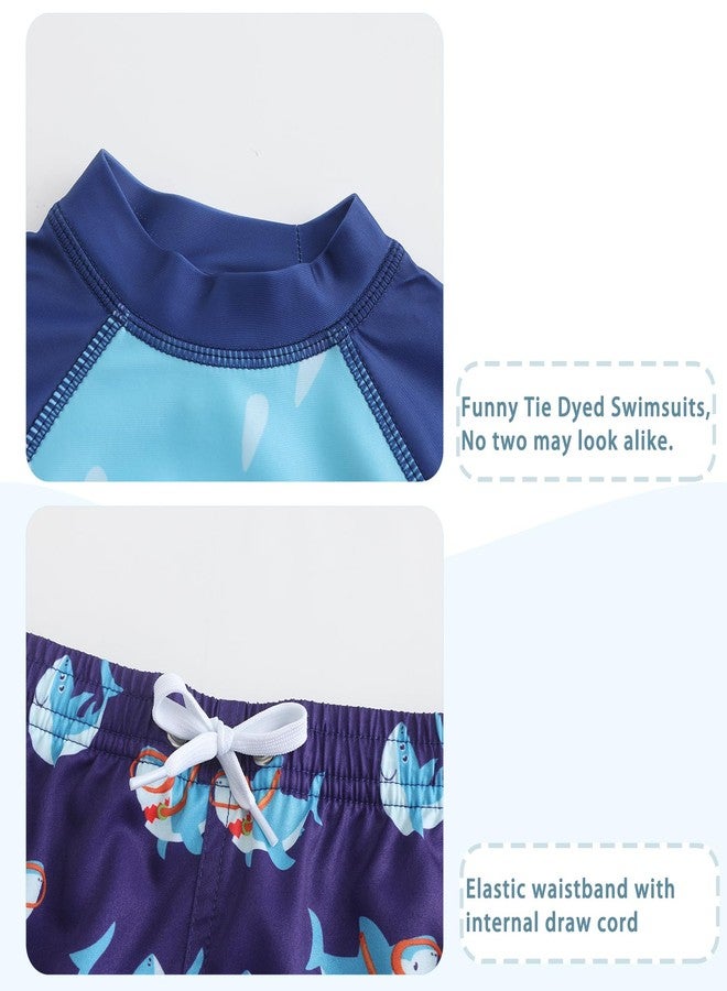Lollisy Toddler Boys Rash Guard Swim Set for Baby Boys Long Sleeve Bathing Suits with Swim Trunks Two Piece Swimwear Blue Shark 5T - Image 4