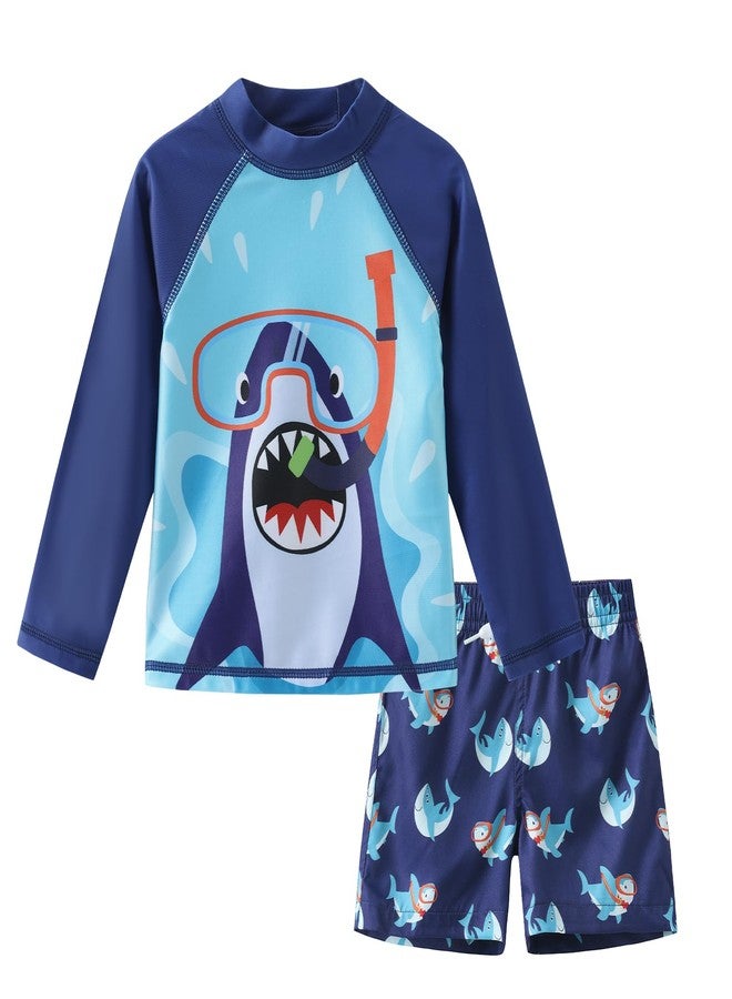 Lollisy Toddler Boys Rash Guard Swim Set for Baby Boys Long Sleeve Bathing Suits with Swim Trunks Two Piece Swimwear Blue Shark 5T - Image 1