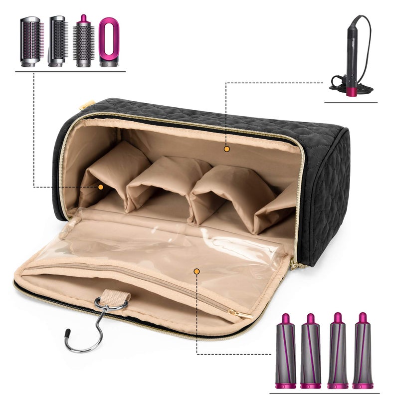 Yarwo Travel Case Compatible for Dyson Airwrap Complete Styler All Models and Attachments, Portable Storage Bag with Hanging Hook for Hair Curler Accessories, Black (Patented Design) - Image 2