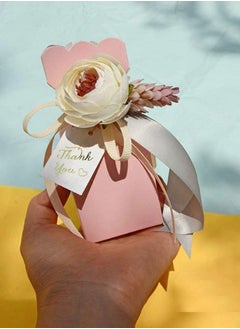 Y&D Favor Boxes, 20Pcs DIY Wedding Favors Candy Boxes with Ribbon and Flower for Wedding, Birthday Party, Engagement, Bridal Shower Princess Pink  - Image 4