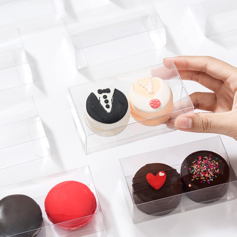 SLShePack 100PCS Clear Macaron Boxes for 2, Chocolate Covered Orec Boxes Favor Boxes Treat Boxes Pastry Boxes for Christmas Party Birthday Wedding(4.17" x 2.17" x 1.38") - Image 5