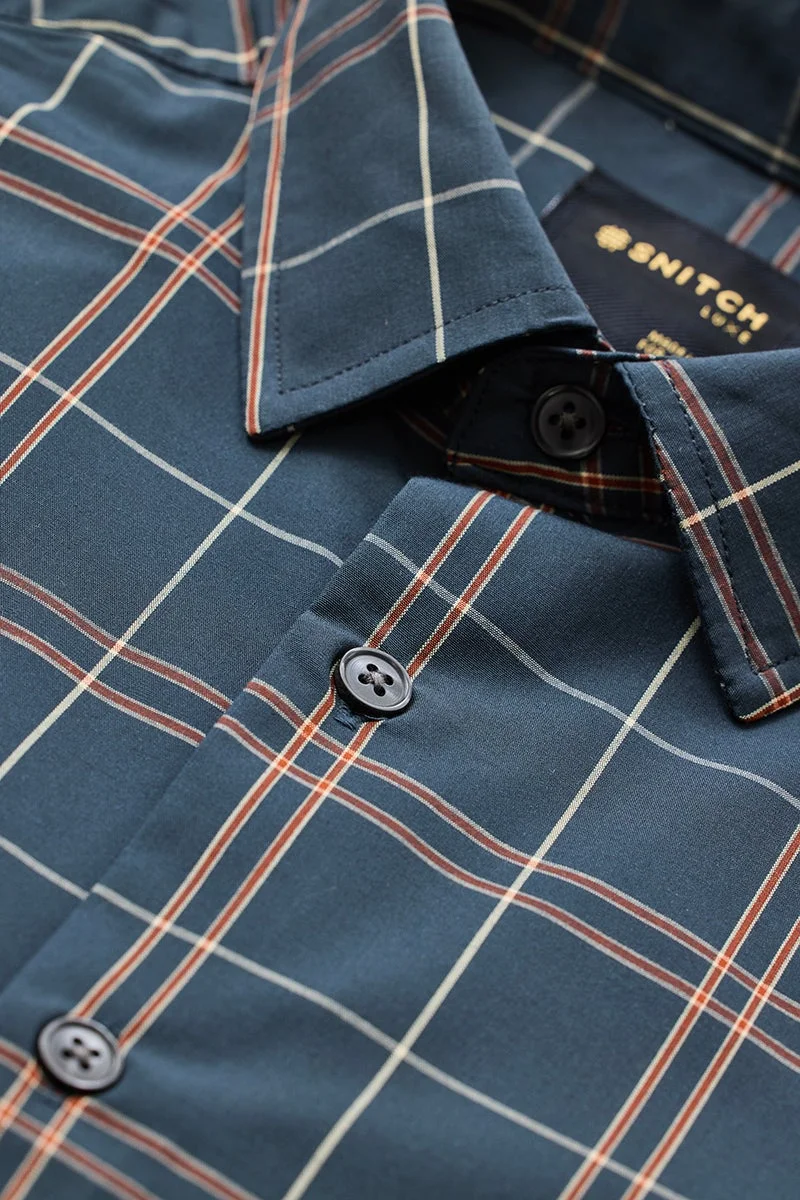 SNITCH Dark Blue Checkered Long Sleeve Slim Fit Luxe Shirt