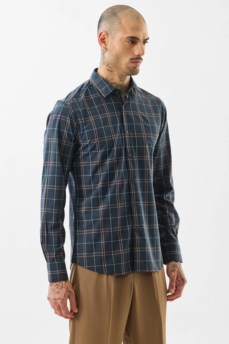 SNITCH Dark Blue Checkered Long Sleeve Slim Fit Luxe Shirt