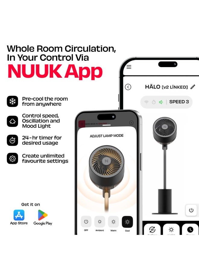NUUK HALO v2 LINKD Smart 3D Air Circulator Fan | BLDC Motor | 12 Speed Modes | Horizontal + Vertical Oscillation | Mood Lamp | Remote + App Control | Ultra-silent High Speed Standing Fan for Home - Image 2