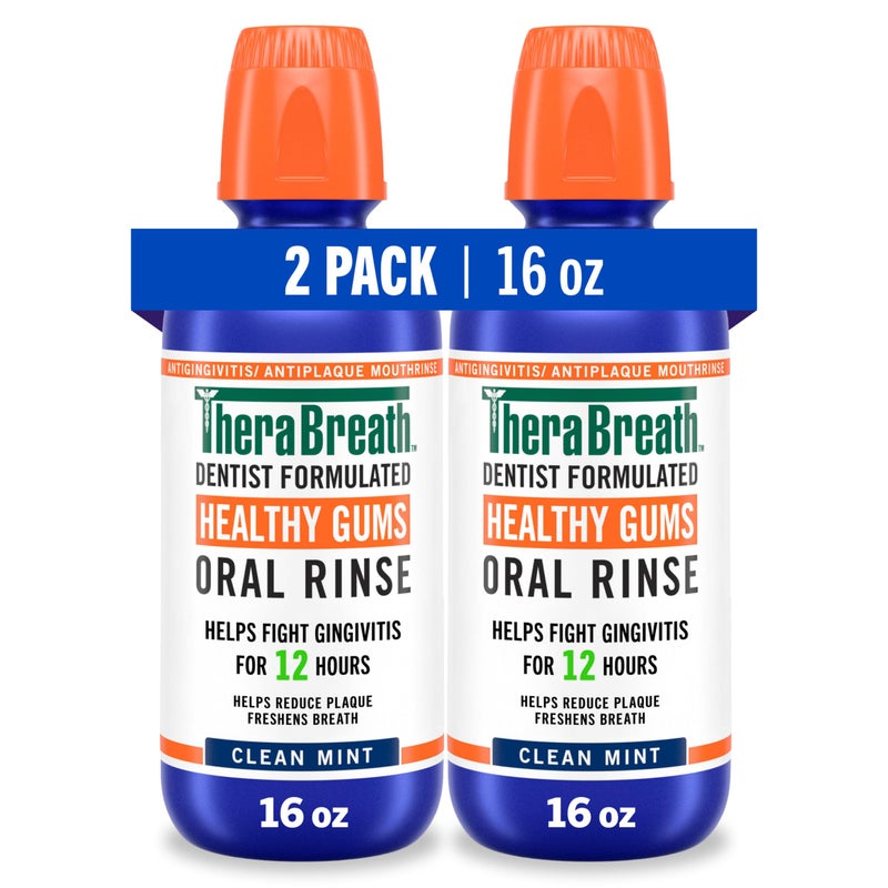 Therabreath غسول الفم TheraBreath Healthy Gums، نعناع نظيف، مضاد لالتهاب اللثة، تركيبة أطباء الأسنان، 16 أونصة سائلة (عبوة من قطعتين) - Image 1