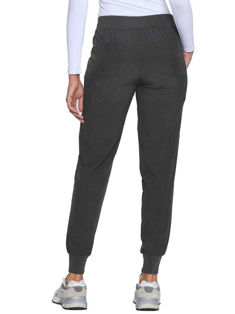 COZYFIT Womens Scrub Pants - Soft Stretch Yoga Style with 5 Pockets, Slim Fit Jogger Scrubs Pants for Women Dark Grey - Image 3
