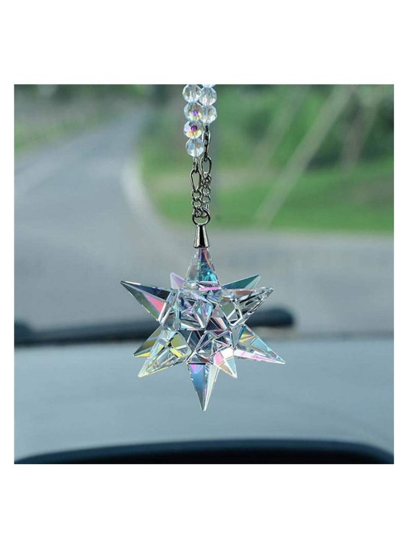 KASTWAVE Car Decor Diamond Rear View Mirror Charms Car Pendant Crystal Meteor Decoration Sun Catcher Hanging Ornament Beaded Chain Car Chandelier Bling Car Accessories - Image 2
