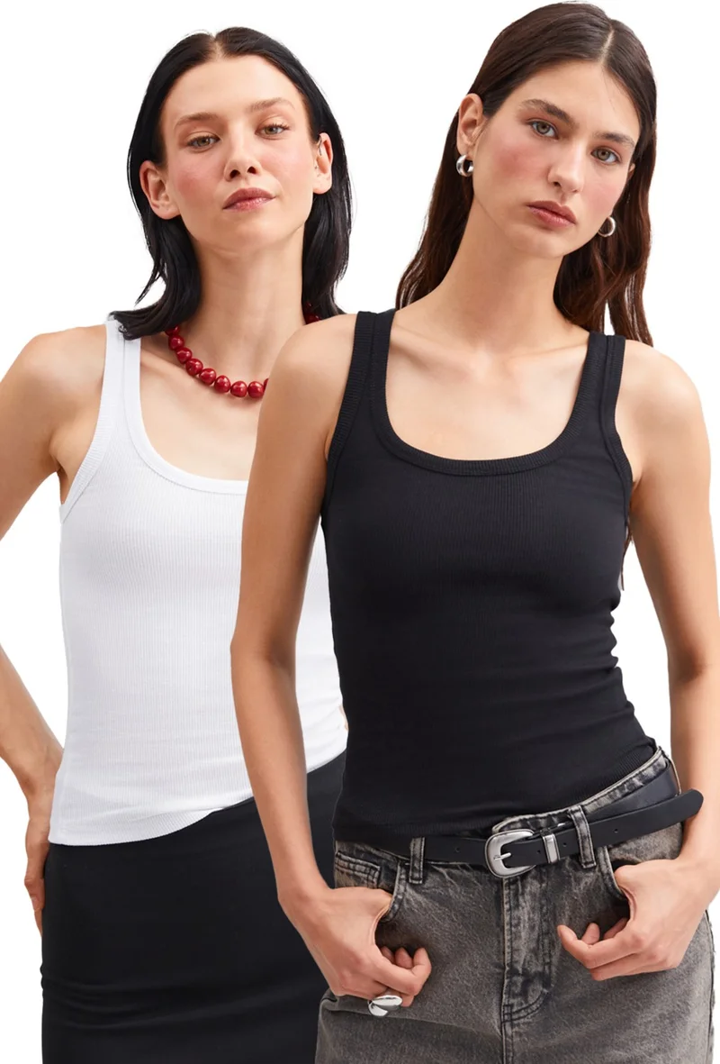 GRIMELANGE Marinette Women's Regular Black - White Tank Top