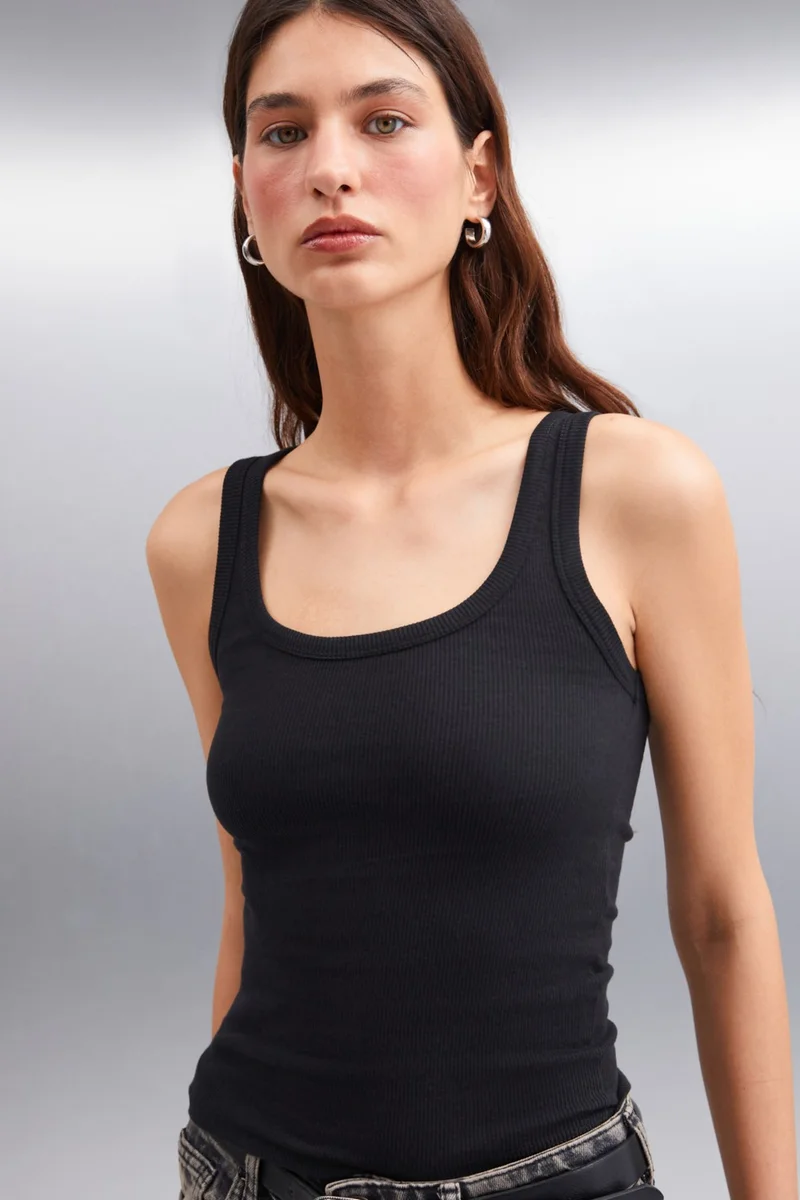 GRIMELANGE Marinette Women's Regular Black - White Tank Top