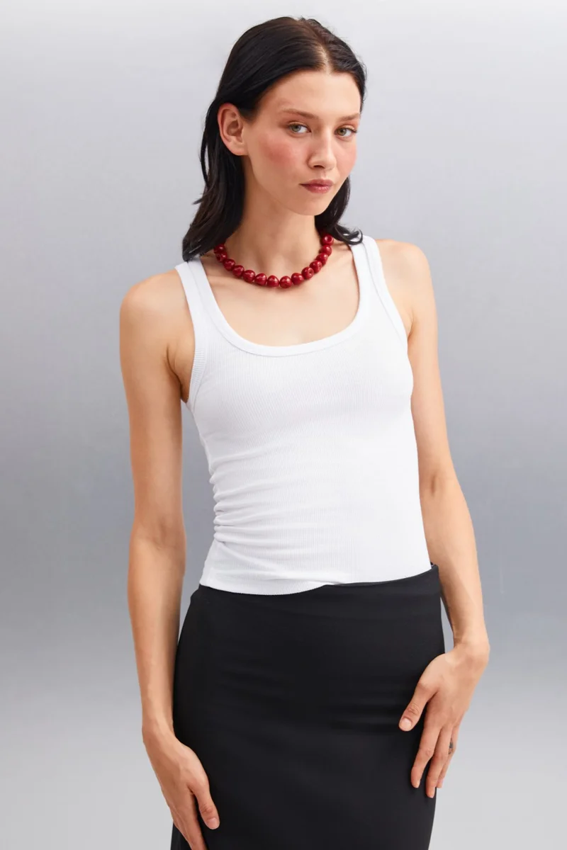GRIMELANGE Marinette Women's Regular Black - White Tank Top