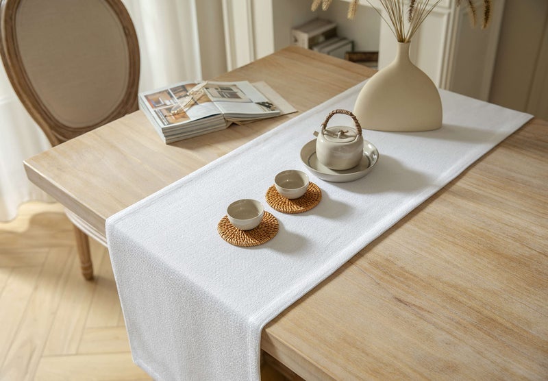 ZeeMart Burlap Style Farmhouse Table Runners 36 Inches Long  White Rustic Woven Dining Table Runner for Everyday Use  14x36 Inches  White - Image 3