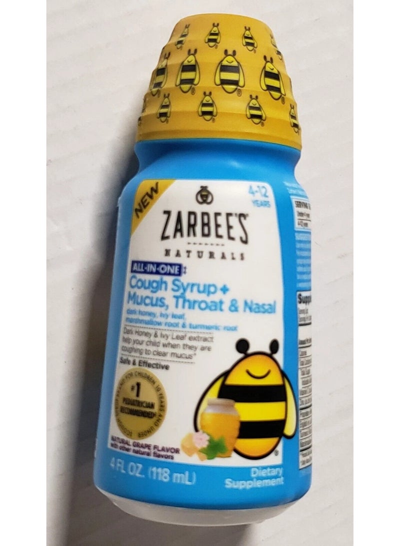 Zarbee's Naturals Children's All in One Cough Syrup + Mucus, Throat & Nasal, Grape, 4 Fl Oz - Image 1